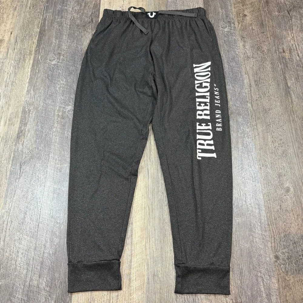 True Religion Loungewear‎ Jogger Pajama Pants Small Gray Logo Lighweight Stretch